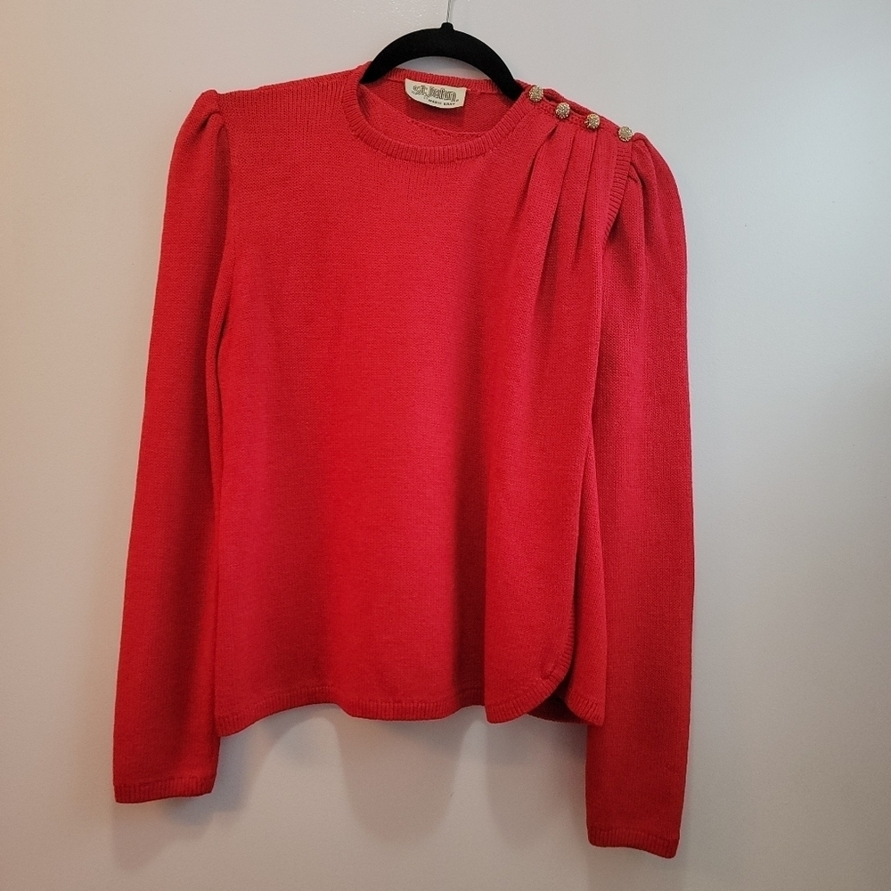 St John by Marie Gray  Red Wrap Around Pull Over Sweater M/L